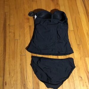 Shuangyu Twist Front Bandeau Tankini Set 2 Pieces Ruched Tummy Control Women's L